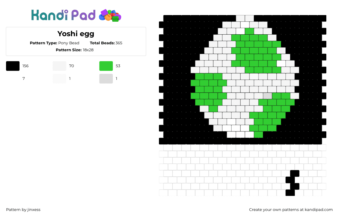 Yoshi egg - Pony Bead Pattern by jinxess on Kandi Pad - egg,yoshi,mario,nintendo,video game,black,green,white