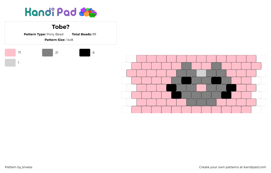 Tobe? - Pony Bead Pattern by jinxess on Kandi Pad - cat,animal,simple,cute,gray,pink