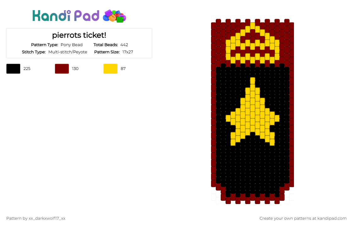 pierrots ticket! - Pony Bead Pattern by xx_darkxwolf17_xx on Kandi Pad - brown,yellow,pierrot,the freak circus