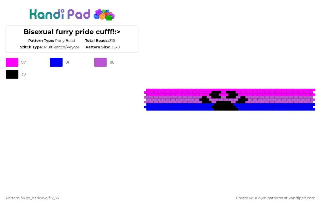 Bisexual furry pride cufff!:> - Pony Bead Pattern by xx_darkxwolf17_xx on Kandi Pad - pink,purple