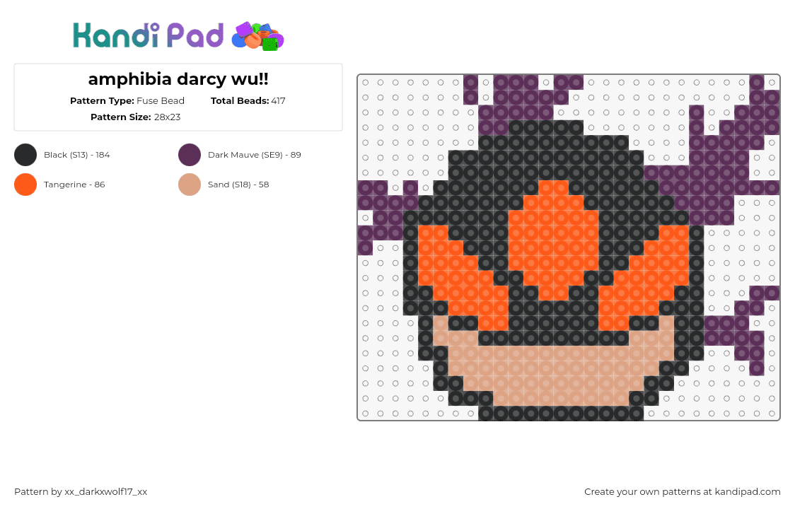 amphibia darcy wu!! - Fuse Bead Pattern by xx_darkxwolf17_xx on Kandi Pad - darcy,amphibia,marcy wu,demon,character,tv show,animation,creepy,orange,black,tan