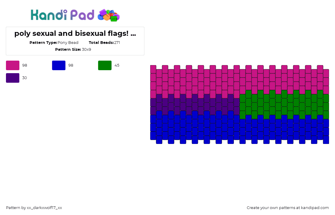 poly sexual and bisexual flags! (4 my gf) - Pony Bead Pattern by xx_darkxwolf17_xx on Kandi Pad - polysexual,bisexual,pride,flags,cuff,pink,green,blue