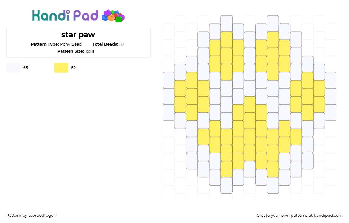 star paw - Pony Bead Pattern by starcatroxi on Kandi Pad - paw print,animal,star,charm,yellow,white