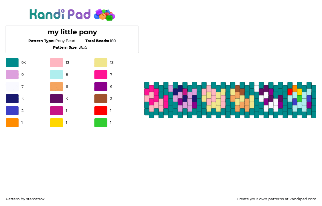 my little pony - Pony Bead Pattern by starcatroxi on Kandi Pad - mlp,my little pony,characters,colorful,cuff,teal