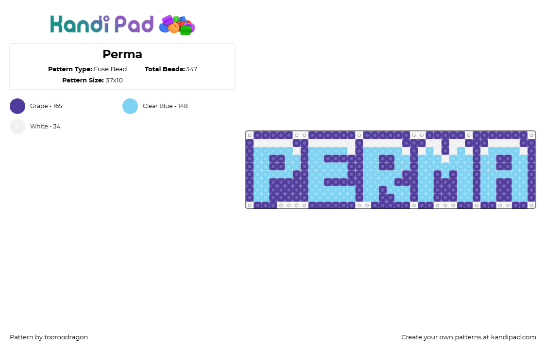 Perma - Fuse Bead Pattern by starcatroxi on Kandi Pad - perma,frost,text,icy,graffiti,light blue,purple