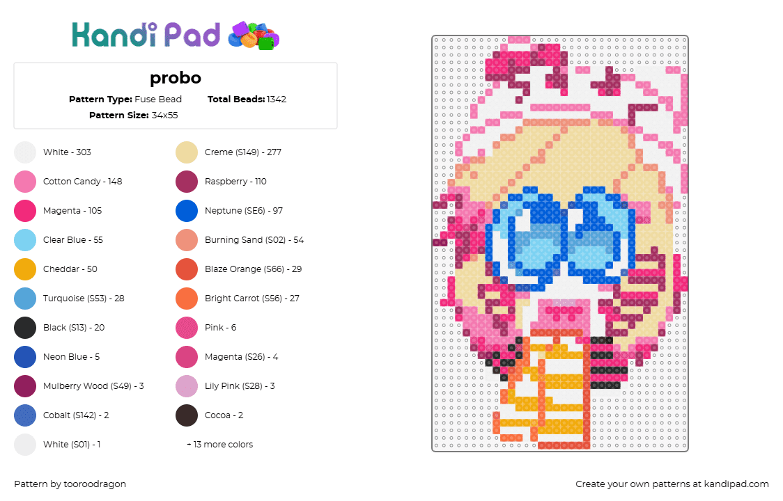 probo - Fuse Bead Pattern by starcatroxi on Kandi Pad - fnfprogod123,streamer,youtube,video games,pink,light blue,yellow