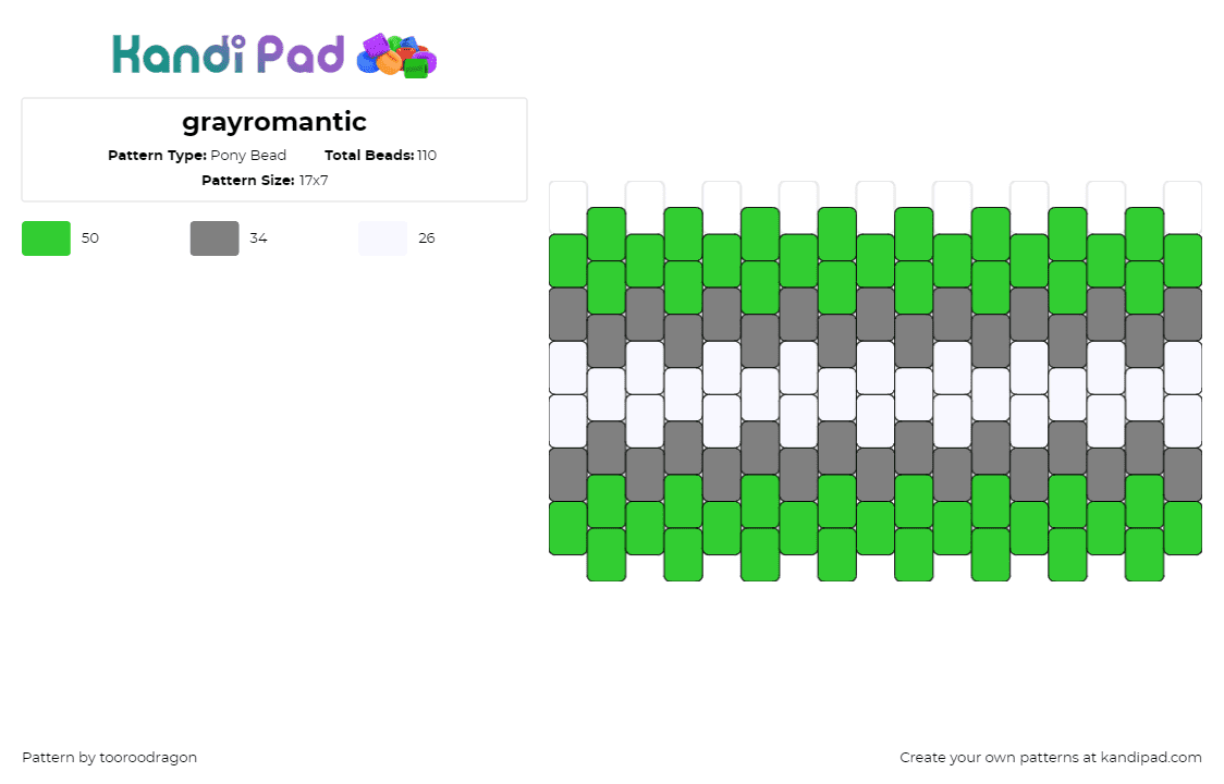 grayromantic - Pony Bead Pattern by tooroodragon on Kandi Pad - greyromantic,pride,cuff,community,green,gray