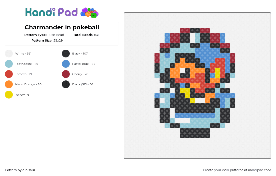 Charmander in pokeball - Fuse Bead Pattern by dinisaur on Kandi Pad - charmander,pokeball,pokemon,gaming,starter,orange,light blue