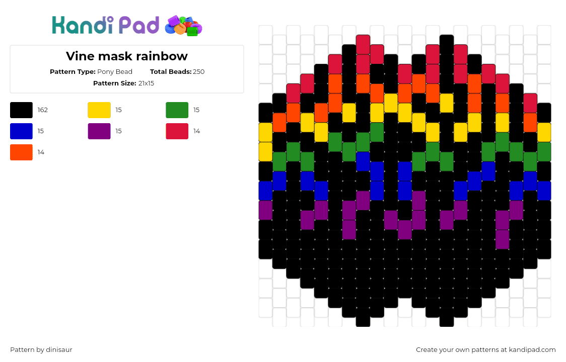 Vine mask rainbow - Pony Bead Pattern by dinisaur on Kandi Pad - vines,rainbow,drippy,mask,dark,black