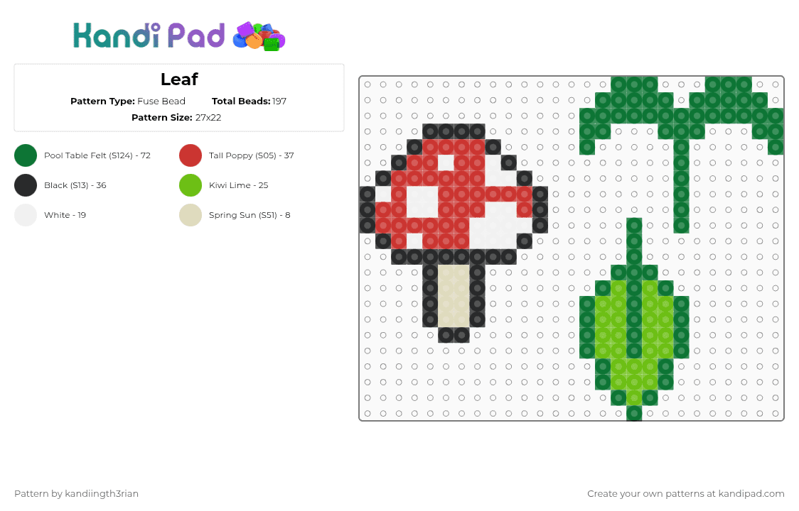 Leaf - Fuse Bead Pattern by kandiingth3rian on Kandi Pad - green