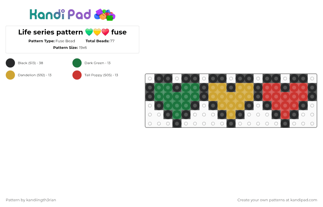 Life series pattern 💚💛♥️ fuse - Fuse Bead Pattern by kandiingth3rian on Kandi Pad - green,orange,red
