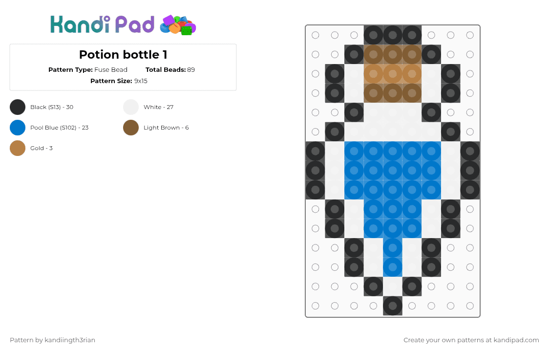 Potion bottle 1 - Fuse Bead Pattern by kandiingth3rian on Kandi Pad - blue,tan