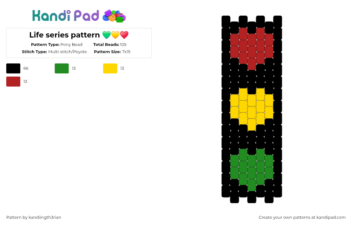 Life series pattern 💚💛♥️ - Pony Bead Pattern by kandiingth3rian on Kandi Pad - black,green,yellow,red