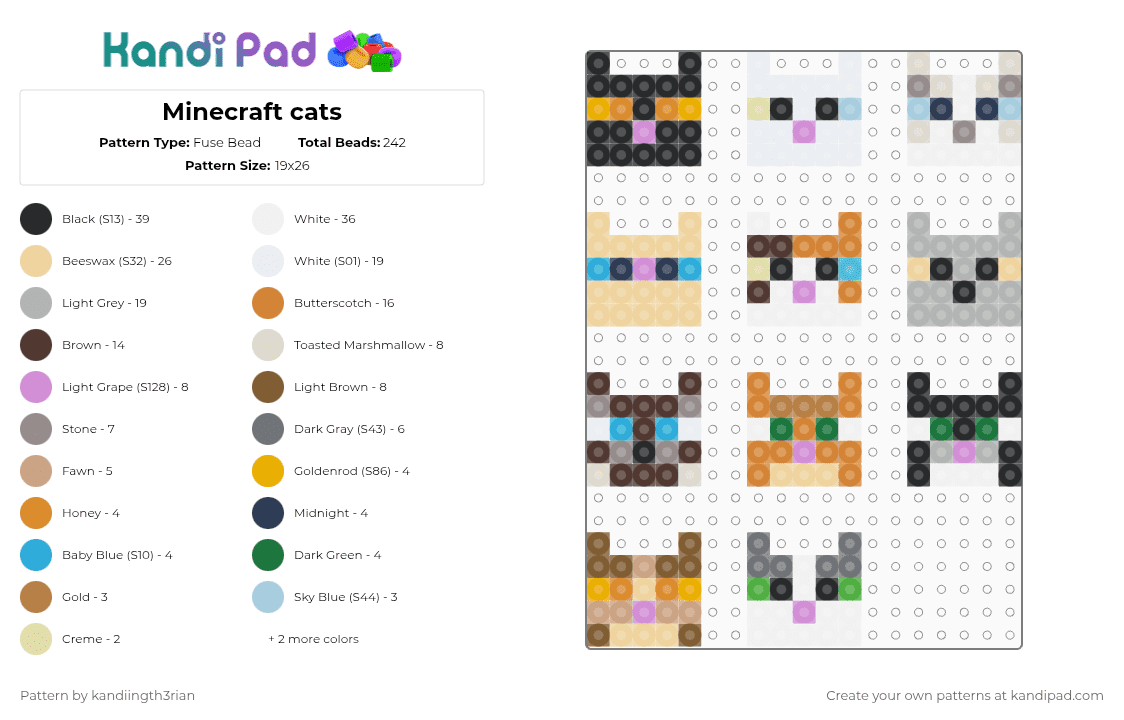 Minecraft cats - Fuse Bead Pattern by kandiingth3rian on Kandi Pad - beige,gray,brown,orange