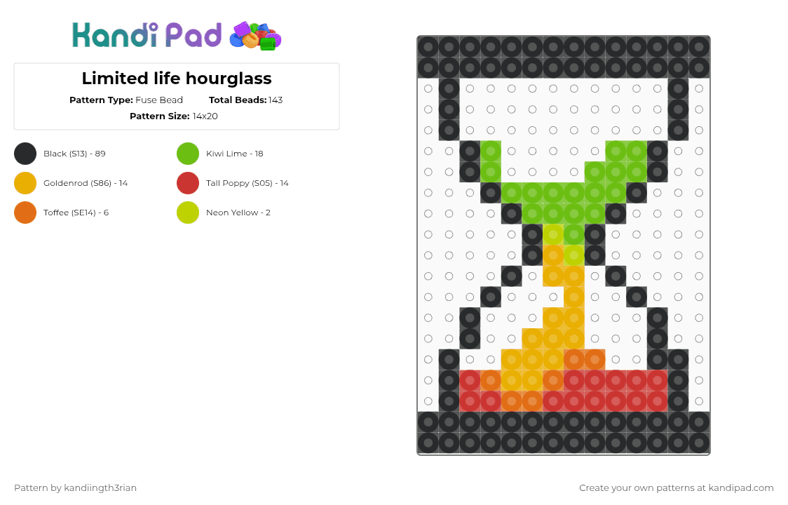 Limited life hourglass - Fuse Bead Pattern by kandiingth3rian on Kandi Pad - black,green,orange