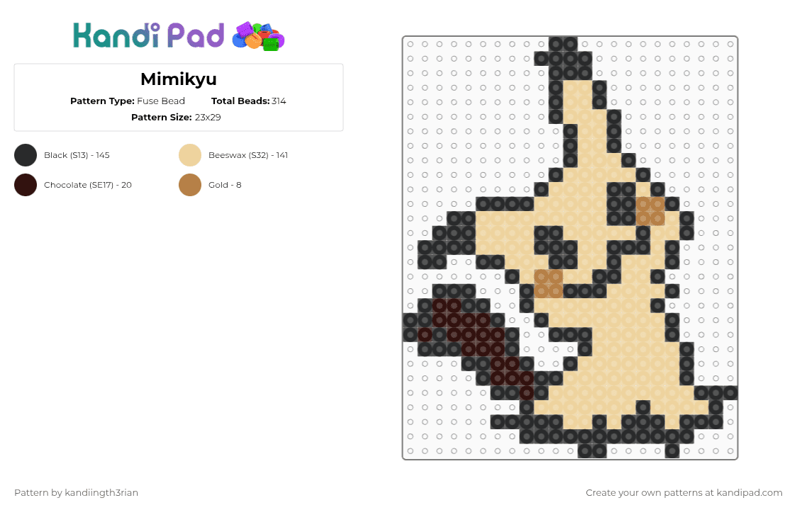 Mimikyu - Fuse Bead Pattern by kandiingth3rian on Kandi Pad - beige