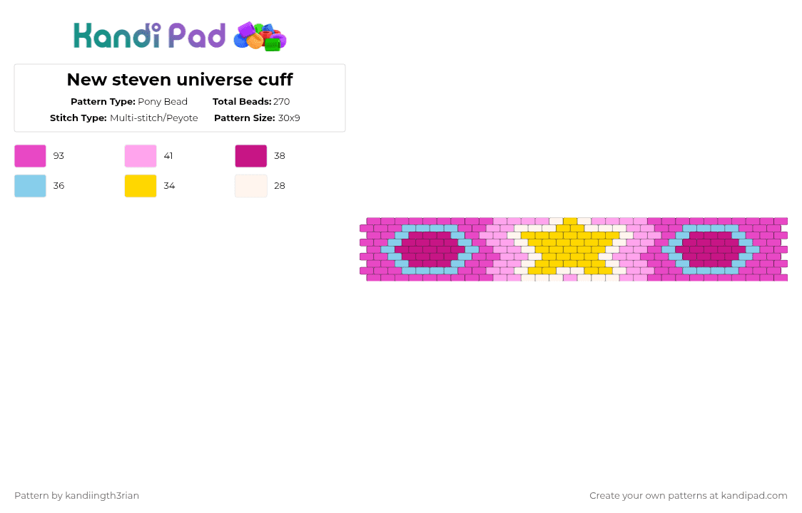 New steven universe cuff - Pony Bead Pattern by kandiingth3rian on Kandi Pad - pink