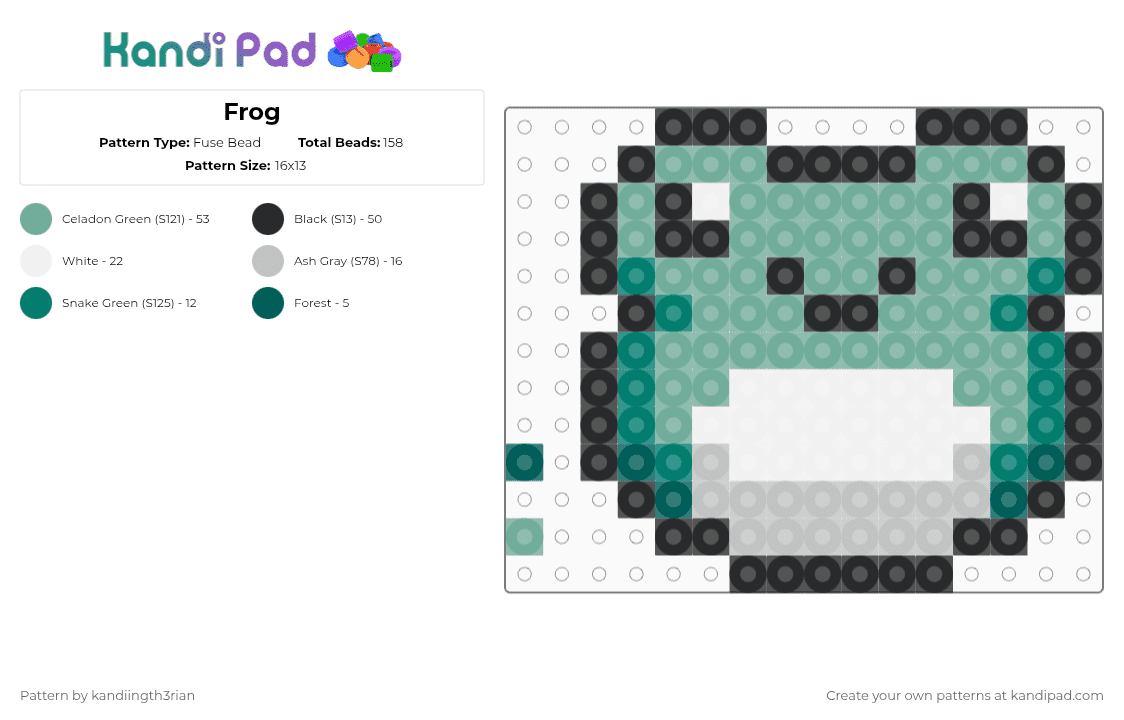 Frog - Fuse Bead Pattern by kandiingth3rian on Kandi Pad - teal