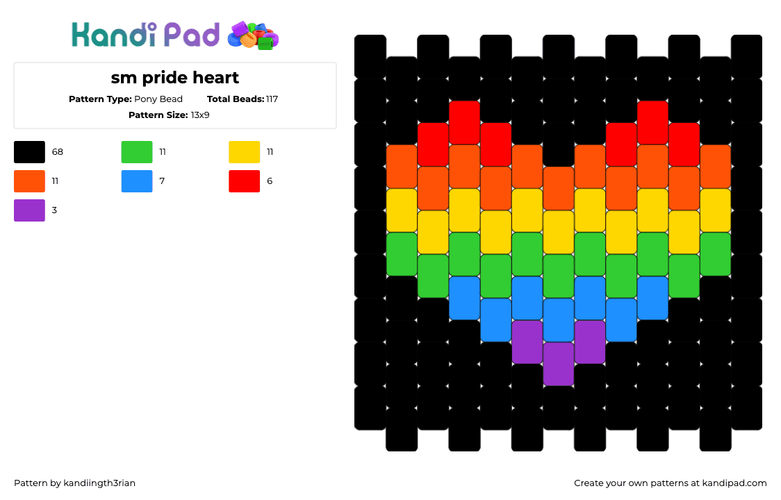 sm pride heart - Pony Bead Pattern by kandiingth3rian on Kandi Pad - pride,heart,rainbow,black