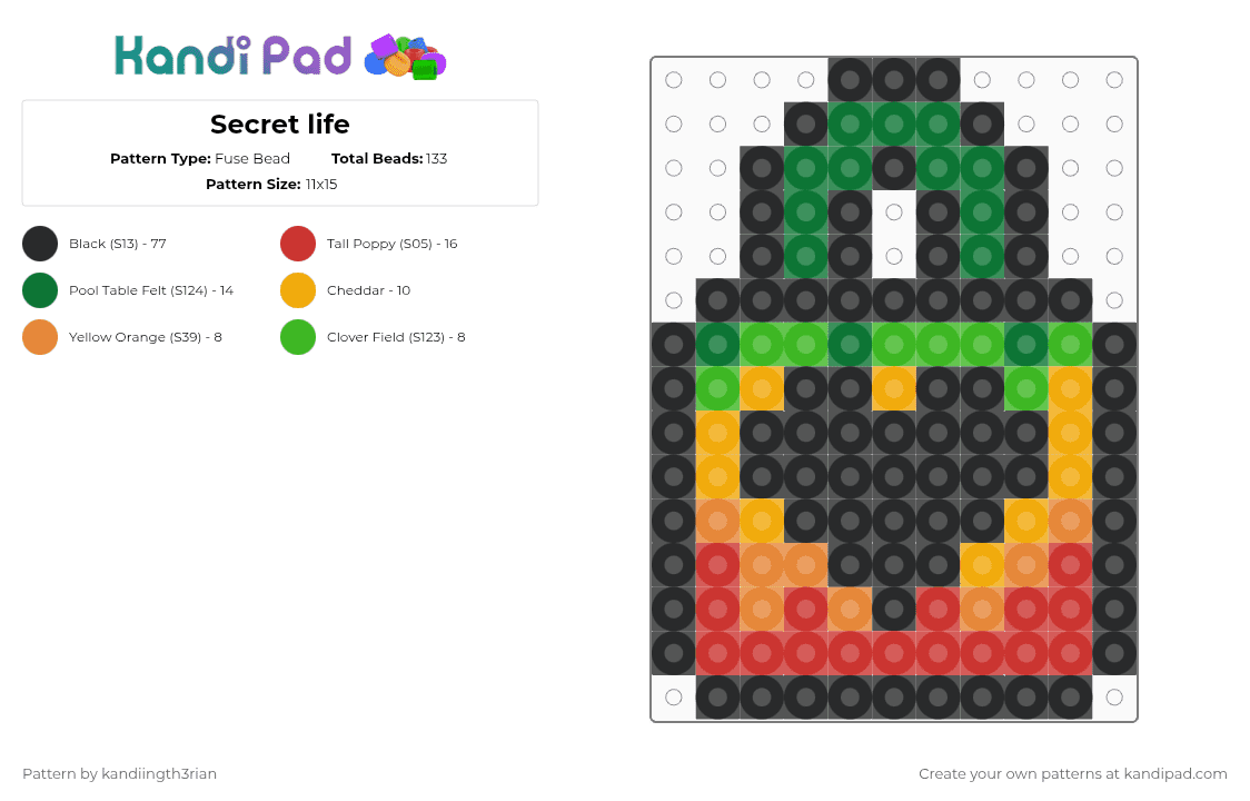 Secret life - Fuse Bead Pattern by kandiingth3rian on Kandi Pad - black,orange,green