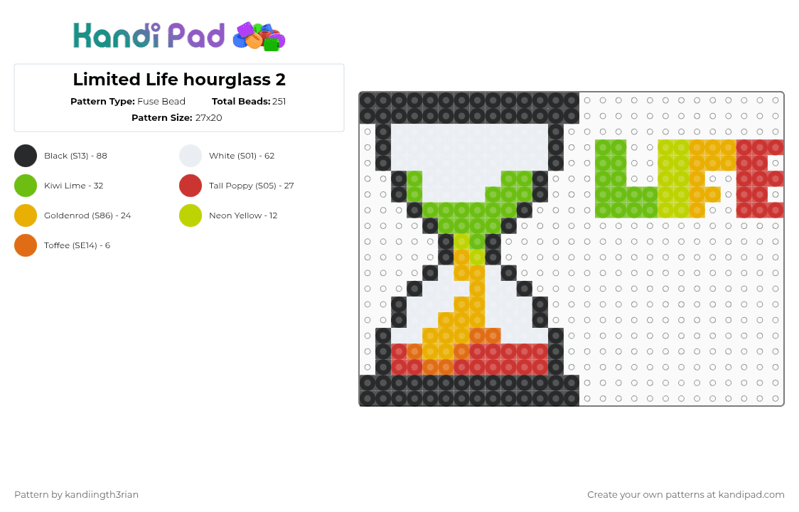 Limited Life hourglass 2 - Fuse Bead Pattern by kandiingth3rian on Kandi Pad - green