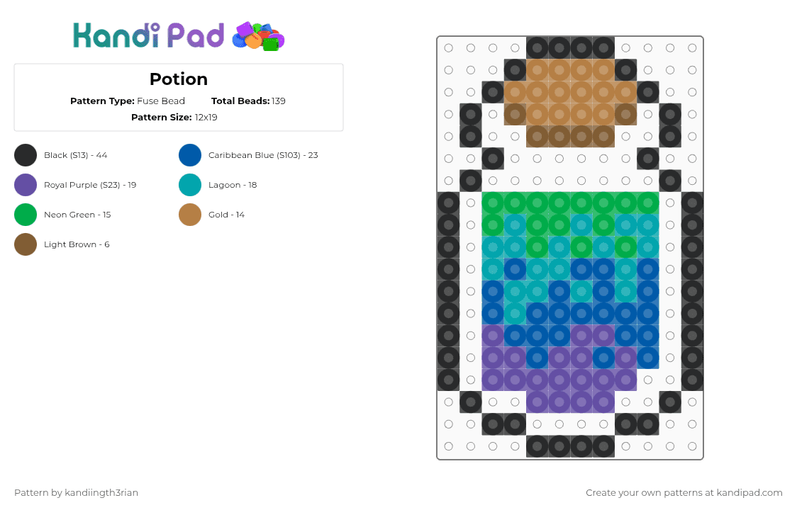 Potion - Fuse Bead Pattern by kandiingth3rian on Kandi Pad - tan,purple,blue,teal
