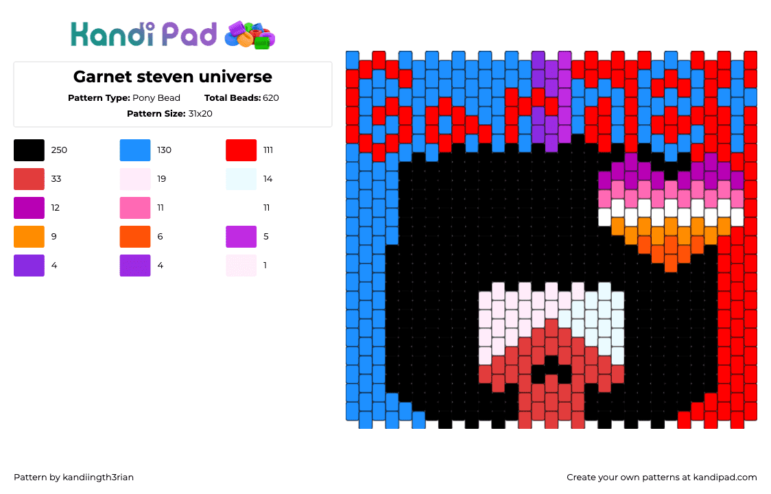 Garnet steven universe - Pony Bead Pattern by kandiingth3rian on Kandi Pad - garnet,steven universe,panel,pride,colorful,cartoon,tv show,red,blue,black