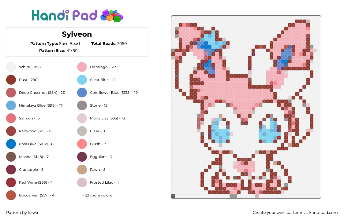 Sylveon - Fuse Bead Pattern by kiiwii on Kandi Pad - sylveon,pokemon,character,cute,gaming,pink,white