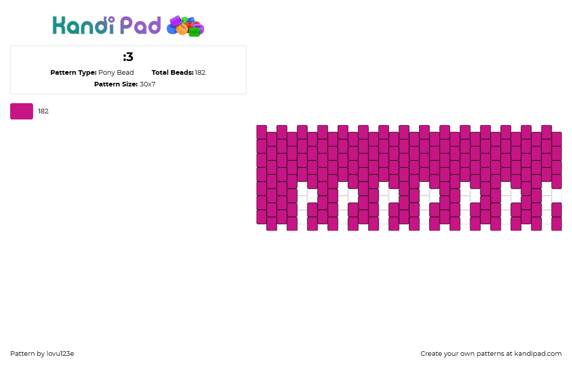 :3 - Pony Bead Pattern by lovu123e on Kandi Pad - simple,cuff,pink