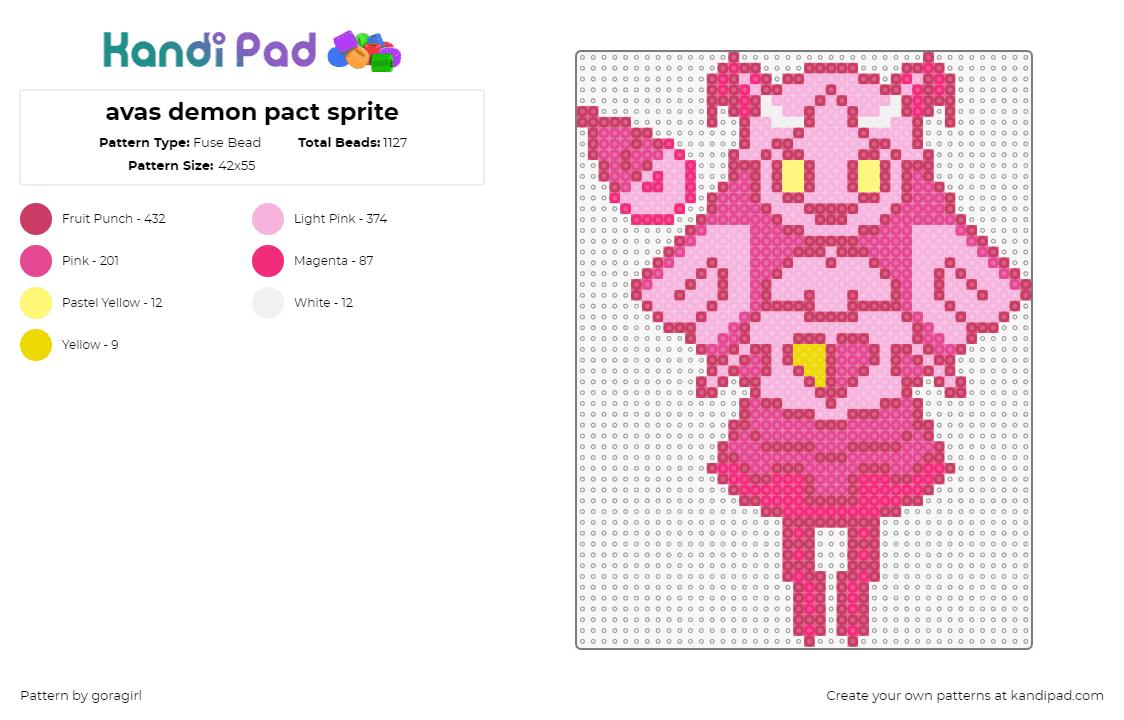 avas demon pact sprite - Fuse Bead Pattern by goragirl on Kandi Pad - avas demon,character,fantasy,comic,pink