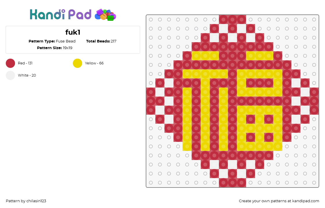 fuk1 - Fuse Bead Pattern by chilasin123 on Kandi Pad - fuk1,fortune,symbol,flowstar,geometric,red,yellow