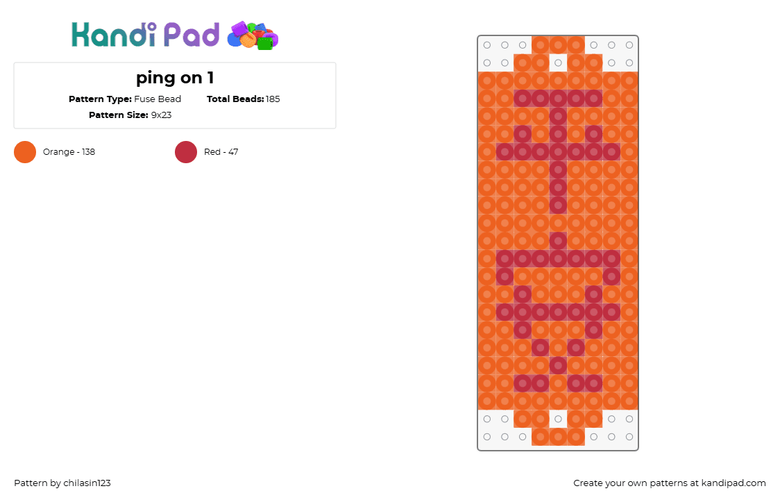 ping on 1 - Fuse Bead Pattern by chilasin123 on Kandi Pad - ping on 1,peace,symbol,banner,charm,orange,red