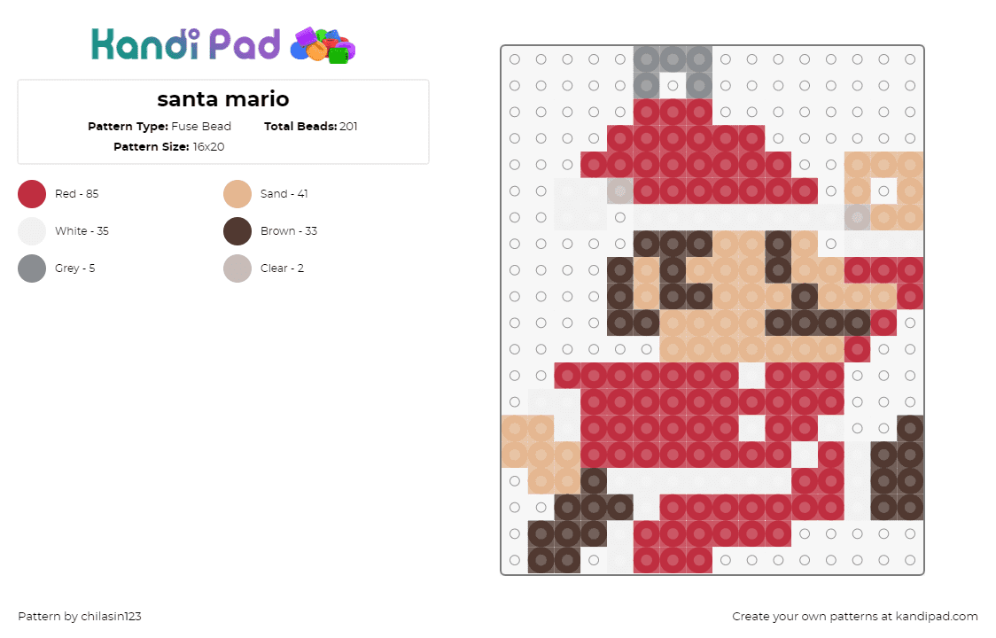 santa mario - Fuse Bead Pattern by chilasin123 on Kandi Pad - santa,mario,ornament,nintendo,video game,holiday,festive,christmas,red,tan