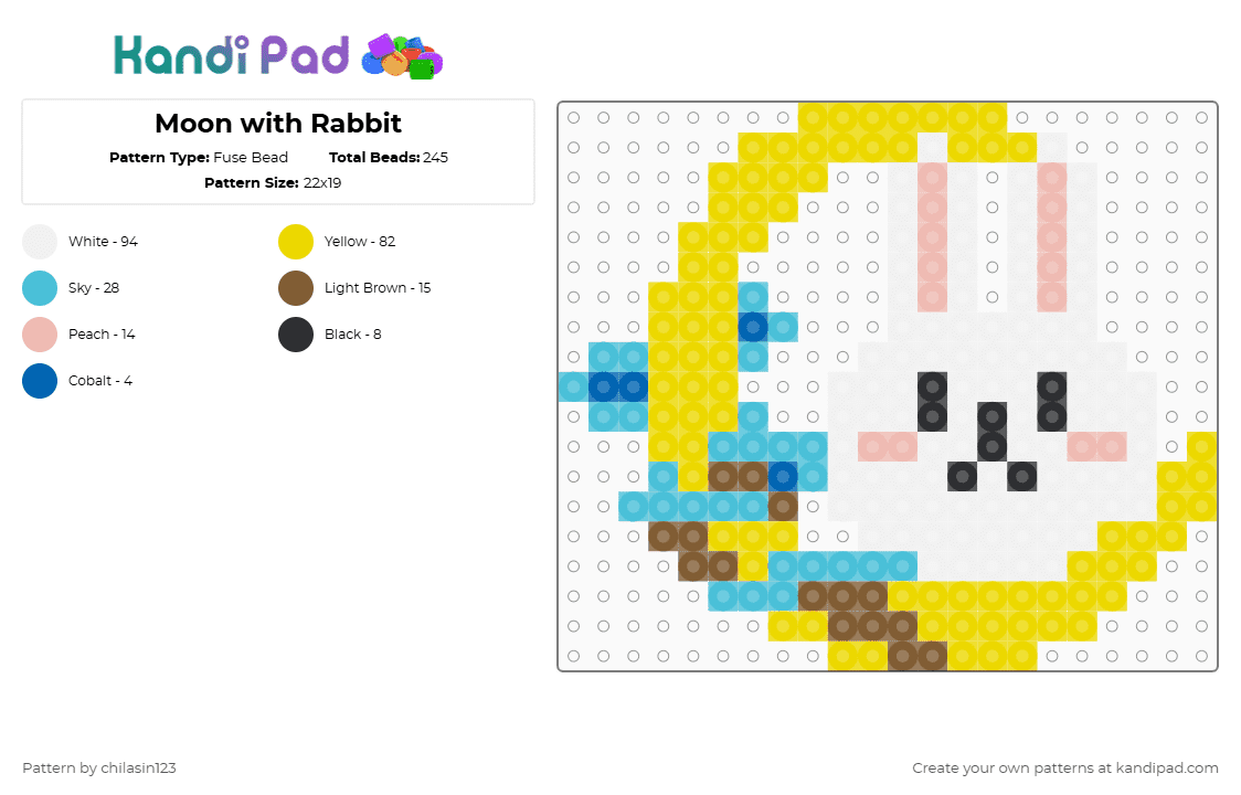 Moon with Rabbit - Fuse Bead Pattern by chilasin123 on Kandi Pad - yellow,light blue