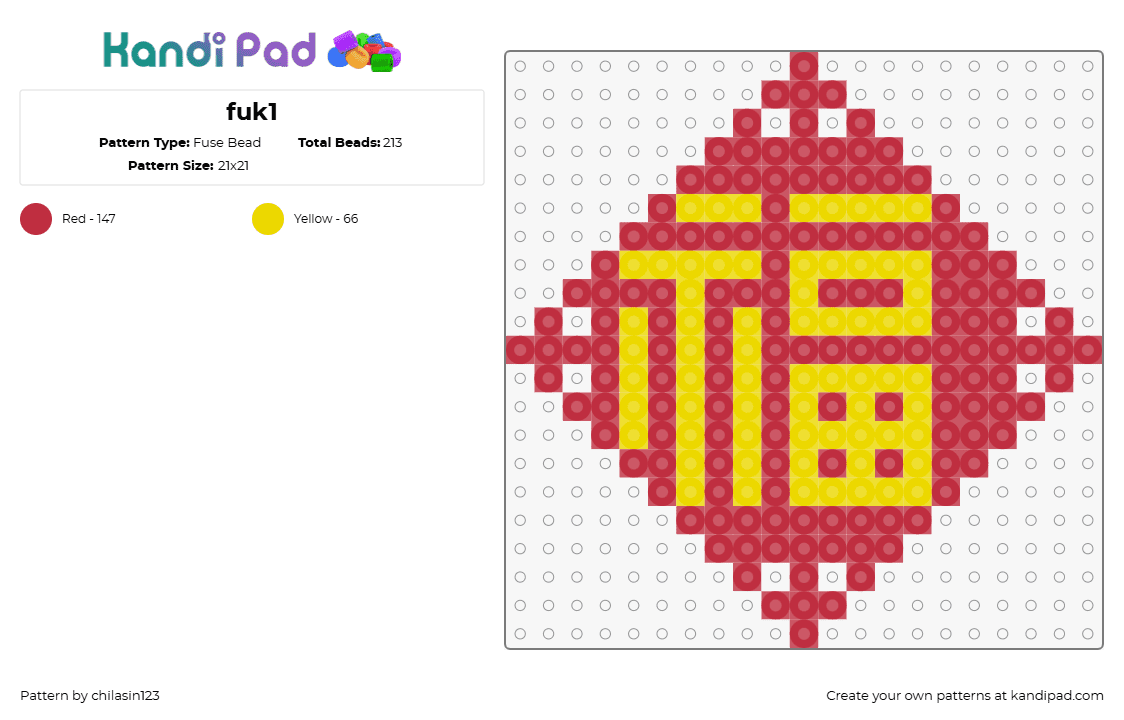 fuk1 - Fuse Bead Pattern by chilasin123 on Kandi Pad - fuk1,fortune,symbol,flowstar,geometric,red,yellow