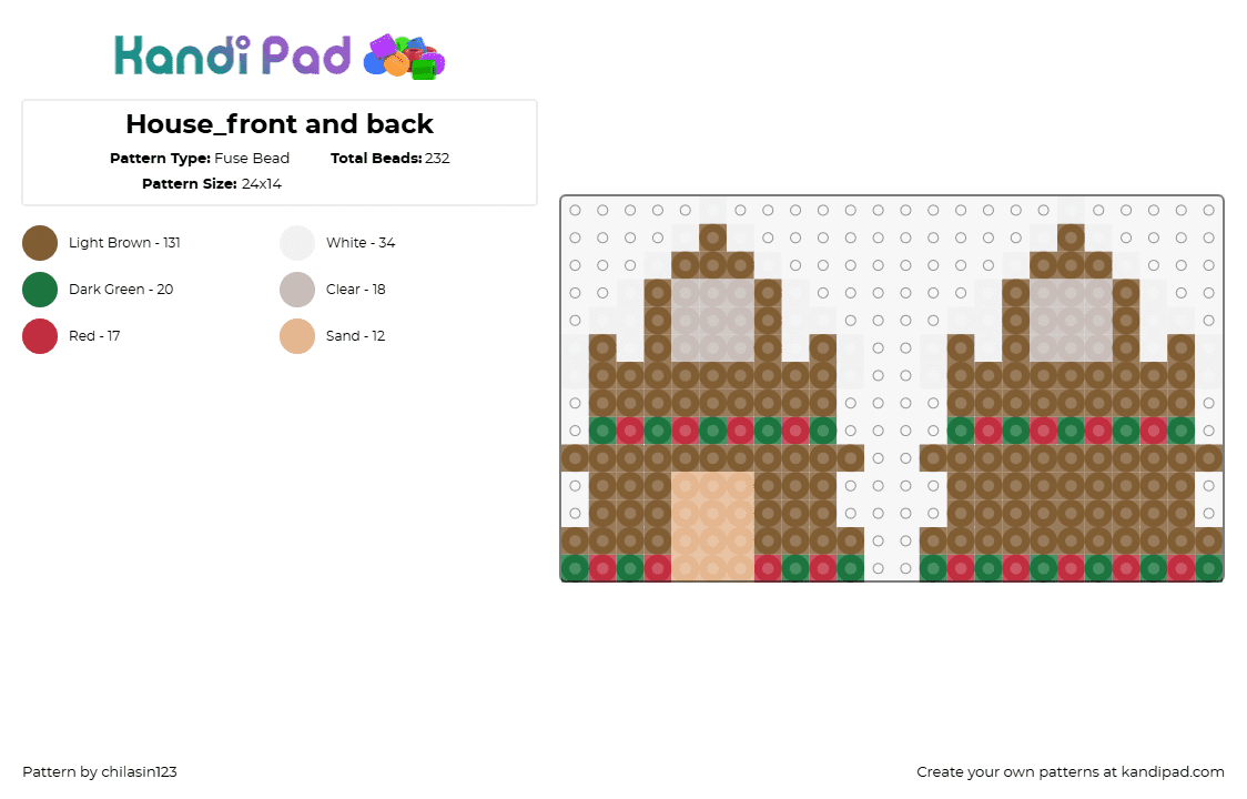 House_front and back - Fuse Bead Pattern by chilasin123 on Kandi Pad - house,gingerbread,3d,panels,christmas,holiday,brown,tan