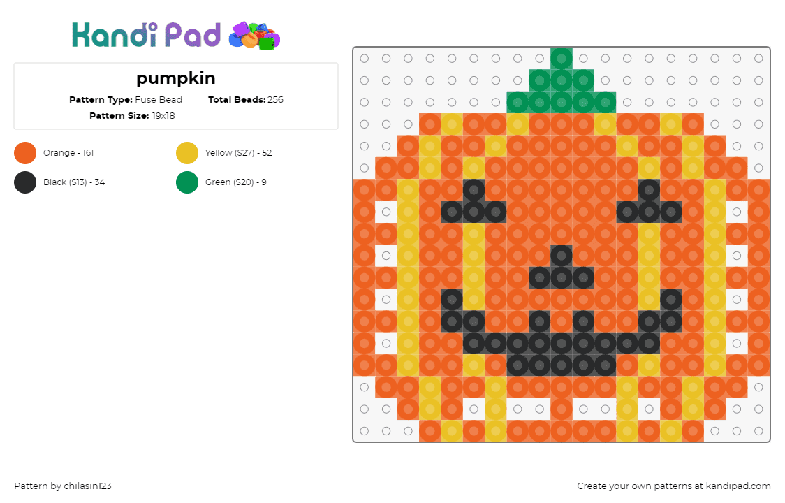 pumpkin - Fuse Bead Pattern by chilasin123 on Kandi Pad - pumpkin,jackolantern,face,smile,halloween,happy,orange,yellow