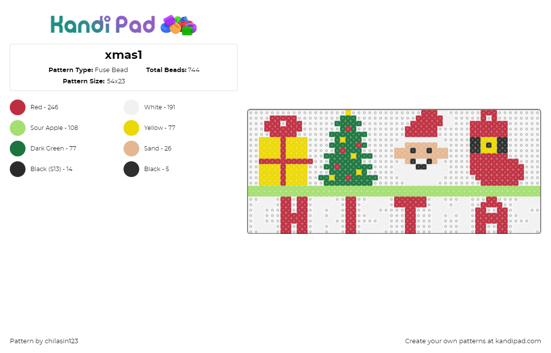 xmas1 - Fuse Bead Pattern by chilasin123 on Kandi Pad - christmas,sign,text,gift,present,tree,santa,stocking,holiday,festive,red,white,green