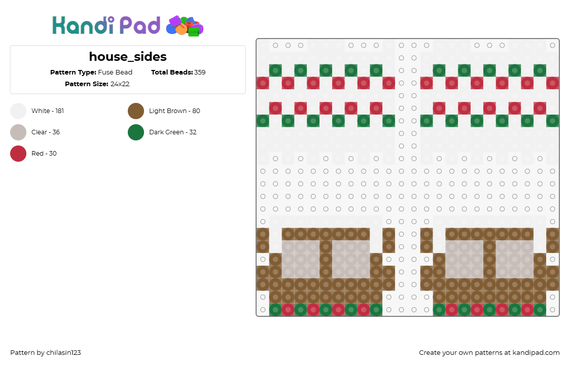 house_sides - Fuse Bead Pattern by chilasin123 on Kandi Pad - house,gingerbread,3d,panels,christmas,holiday,brown,tan,green,red,white