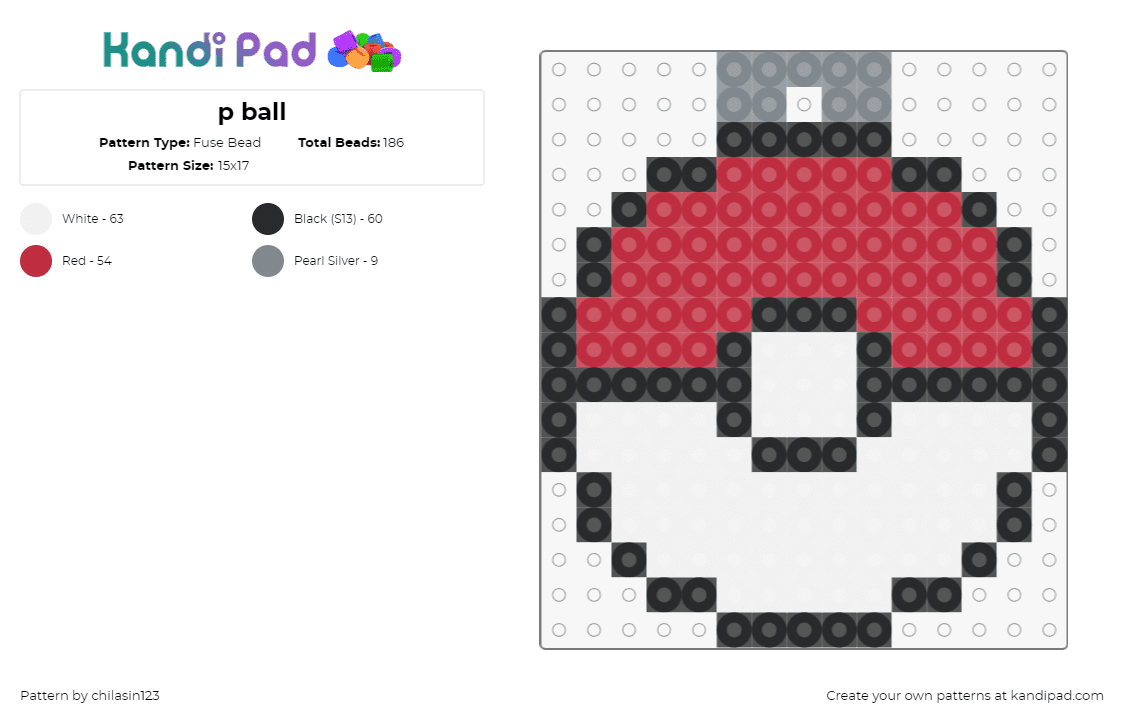 p ball - Fuse Bead Pattern by chilasin123 on Kandi Pad - pokeball,ornament,pokemon,gaming,holiday,festive,christmas,red,white