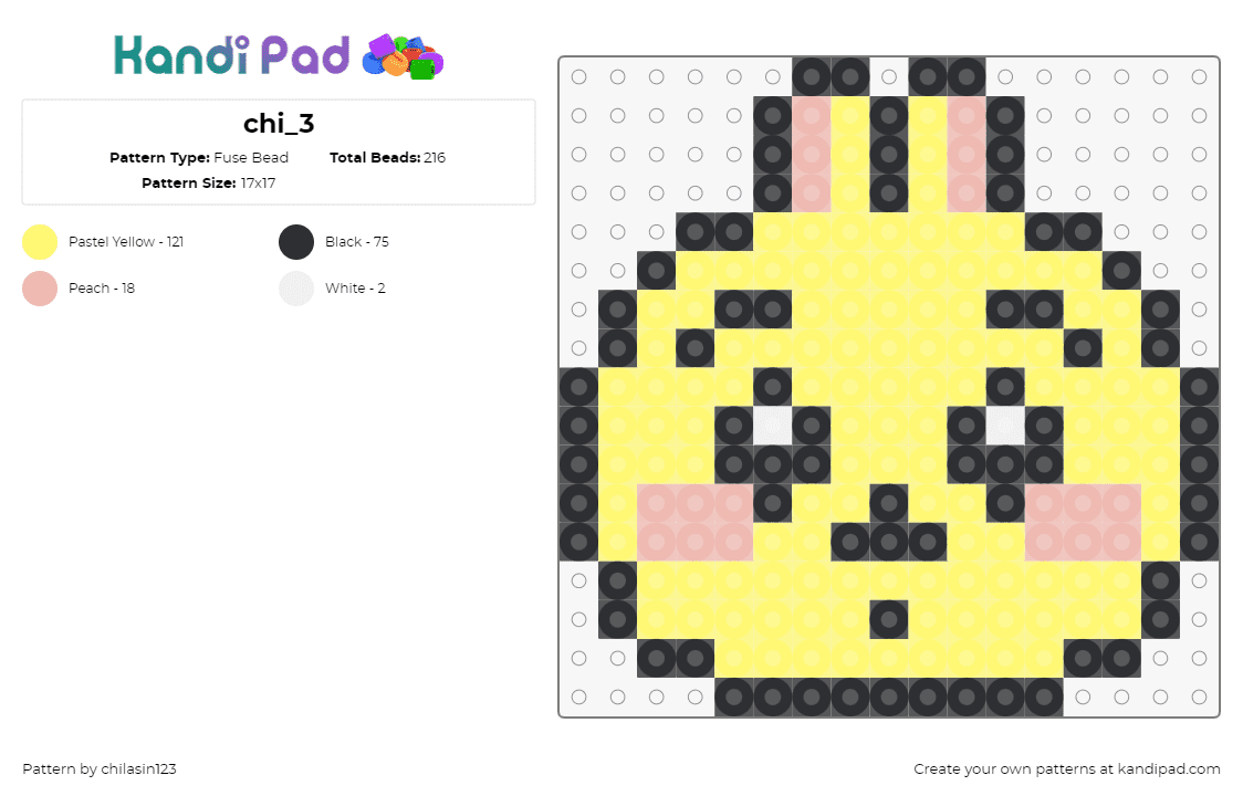 chi_3 - Fuse Bead Pattern by chilasin123 on Kandi Pad - usagi,chiikawa,manga,character,kawaii,chibi,cute,head,blush,yellow,pink