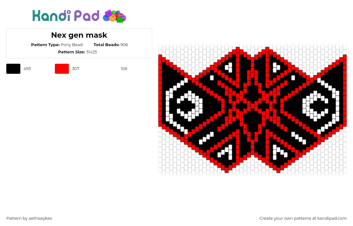 Nex gen mask - Pony Bead Pattern by aethissykes on Kandi Pad - nex gen,bring me the horizon,mask,album,band,music,geometric,black,red,white