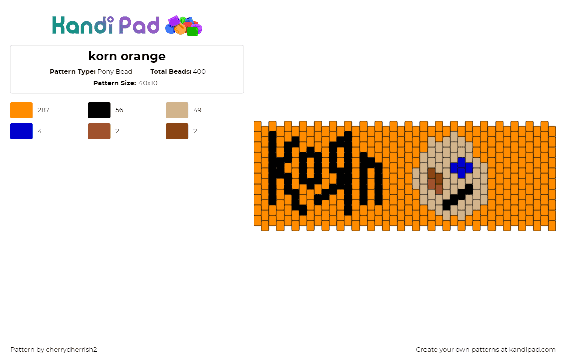 korn orange - Pony Bead Pattern by cherrycherrish2 on Kandi Pad - korn,issues,band,album,music,cuff,logo,voodoo doll,black,orange,tan