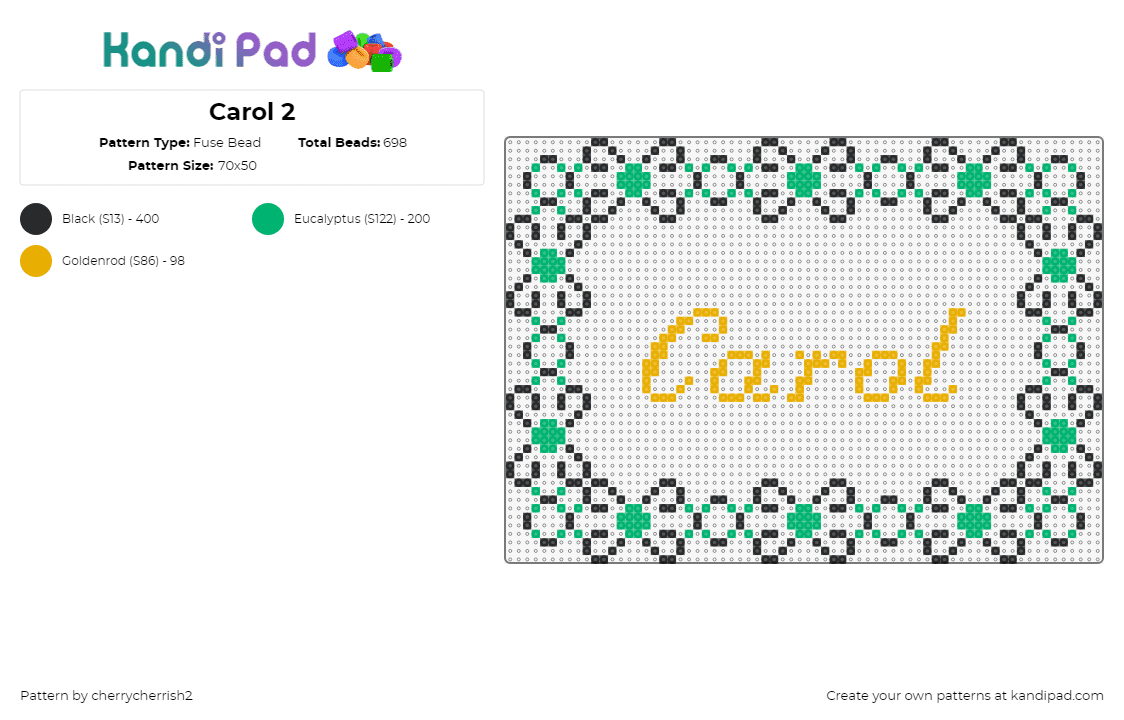 Carol 2 - Fuse Bead Pattern by cherrycherrish2 on Kandi Pad - carol,name,sign,text,cursive,border,yellow,green