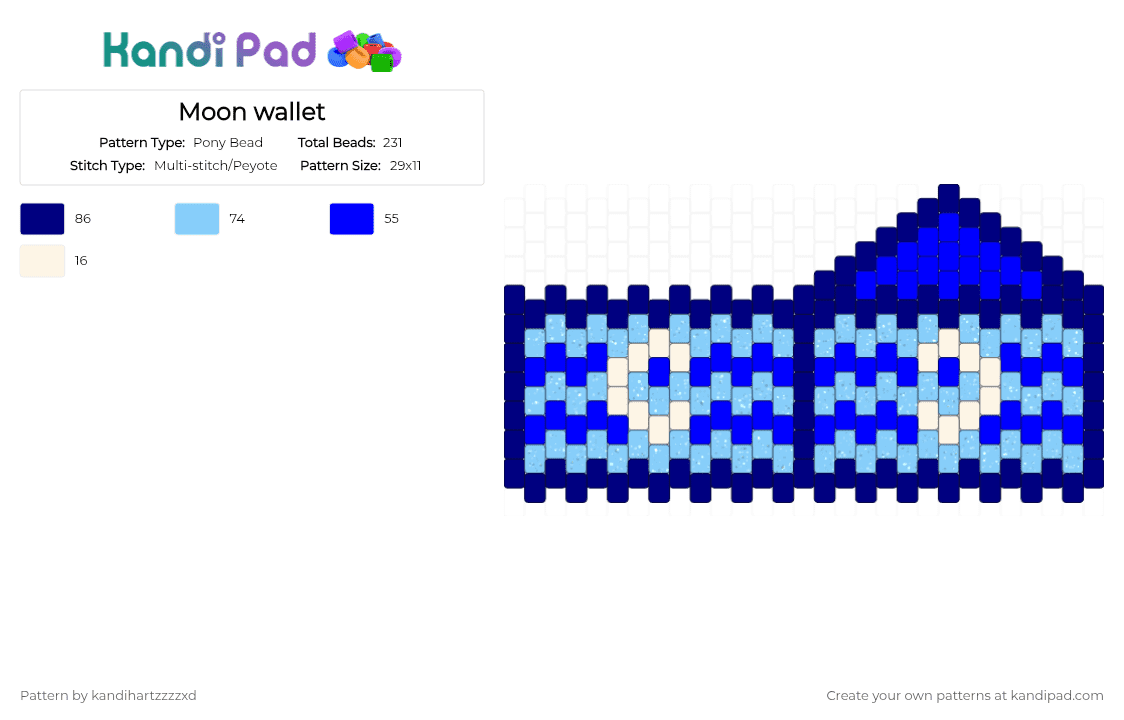 Moon wallet - Pony Bead Pattern by kandihartzzzzxd on Kandi Pad - purple,light blue