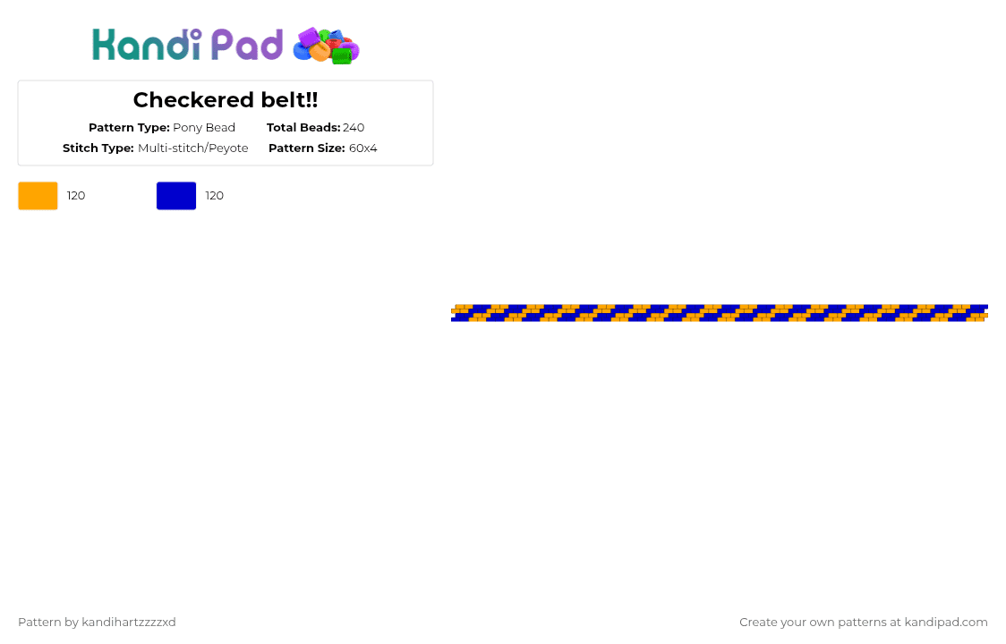Checkered belt!! - Pony Bead Pattern by kandihartzzzzxd on Kandi Pad - orange,purple,cotdcomplementarycolors,sonic,tails