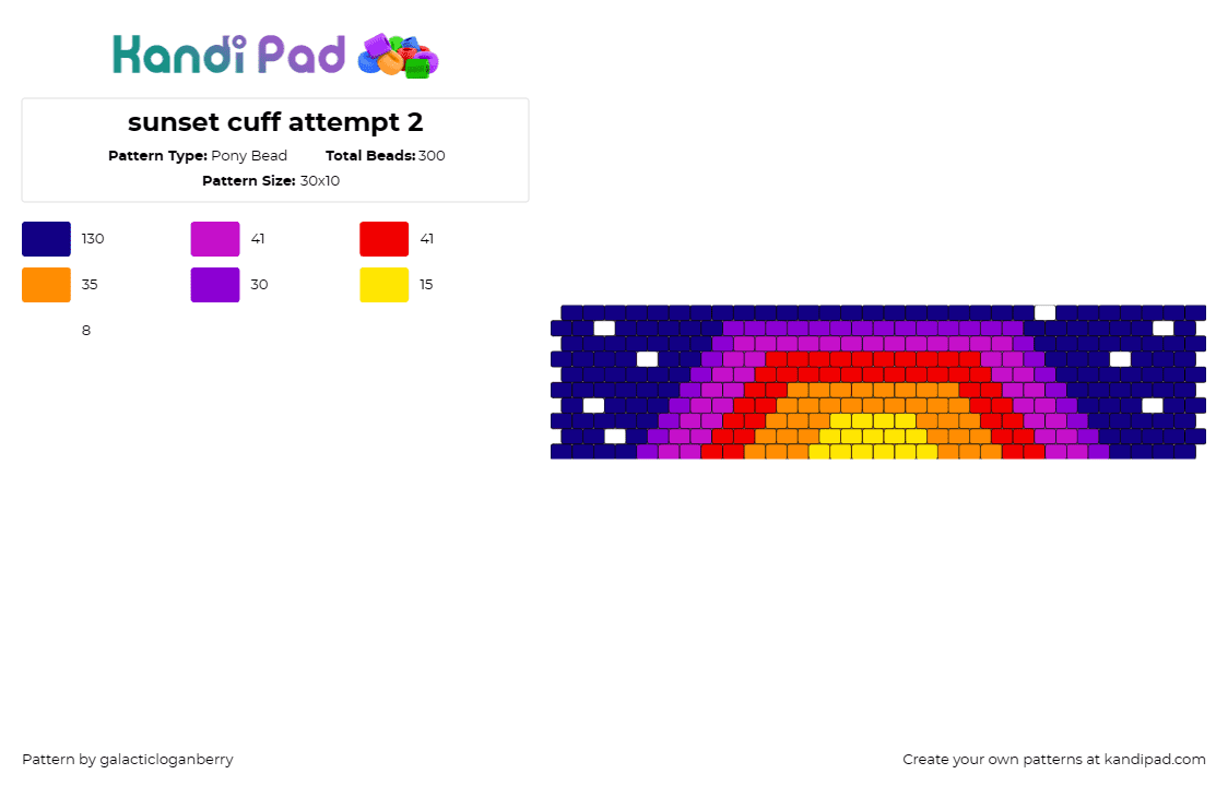 sunset cuff attempt 2 - Pony Bead Pattern by galacticloganberry on Kandi Pad - sunset,night,day,cuff,dusk,blue,orange