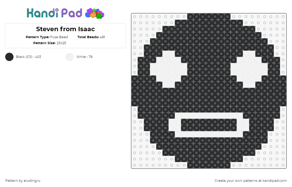 Steven from Isaac - Fuse Bead Pattern by eludingru on Kandi Pad - steven,binding of isaac,character,face,simple,silhouette,video game,black,white