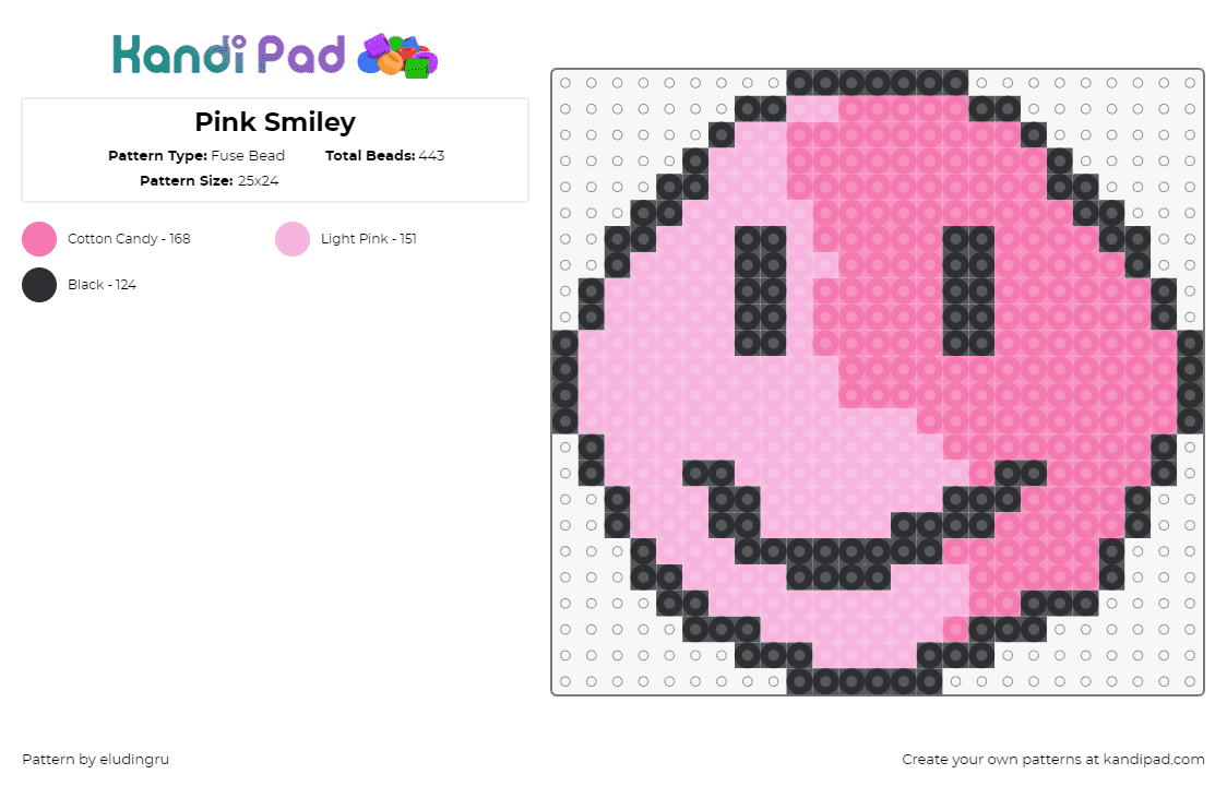 Pink Smiley - Fuse Bead Pattern by eludingru on Kandi Pad - smiley,face,simple,pink