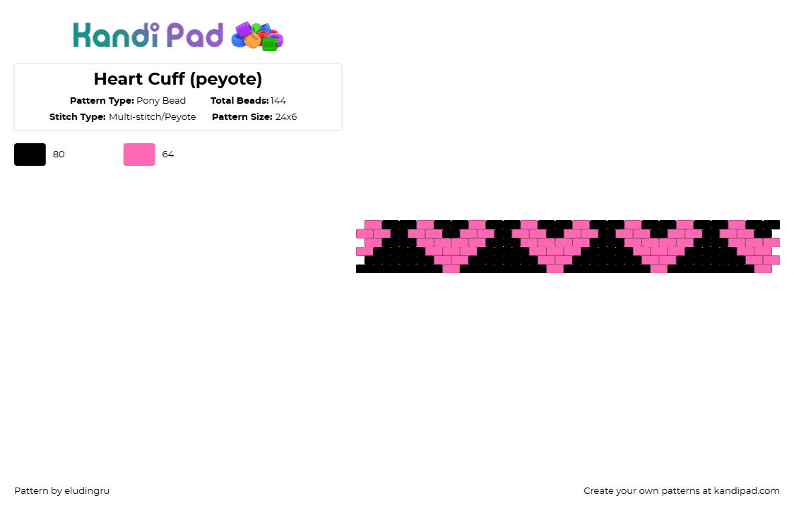 Heart Cuff (peyote) - Pony Bead Pattern by eludingru on Kandi Pad - pink,black,cute,happy,love,plur,hearts